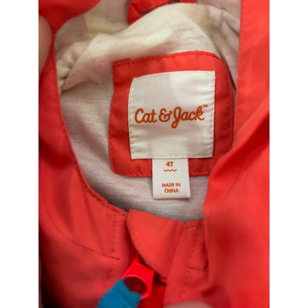 Cat & Jack Boys Red Blue Grey Colorblock Hooded Windbreaker Jacket Size 4T